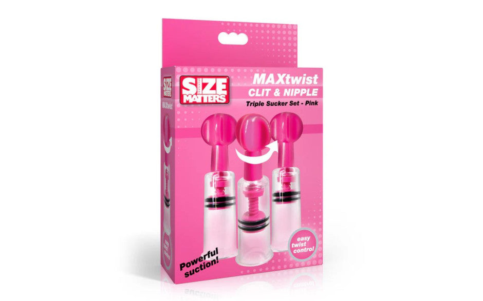 Size Matters MAXtwist Clit Nipple Sucker Set 3 Piece Pink Size Matters