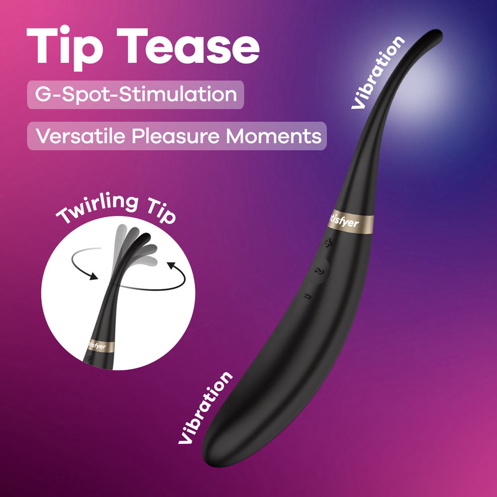 Satisfyer Tip Tease Black USB Rechargeable Vibrator With Twirling Tip Satisfyer