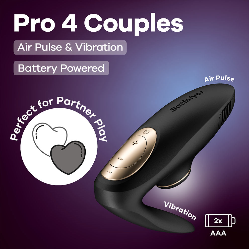 Satisfyer Pro 4 Couples Battery Series U Shaped Couples Vibe With Air Pulsation Black Satisfyer