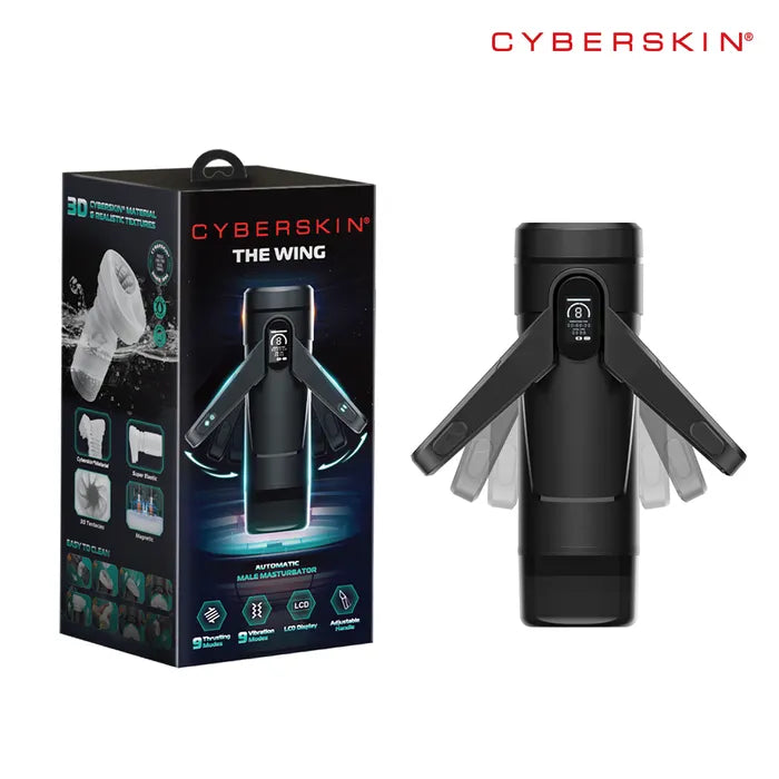 CyberSkin The Wing USB Rechargeable Thrusting & Massaging Auto Masturbator With Heater Black CyberSkin