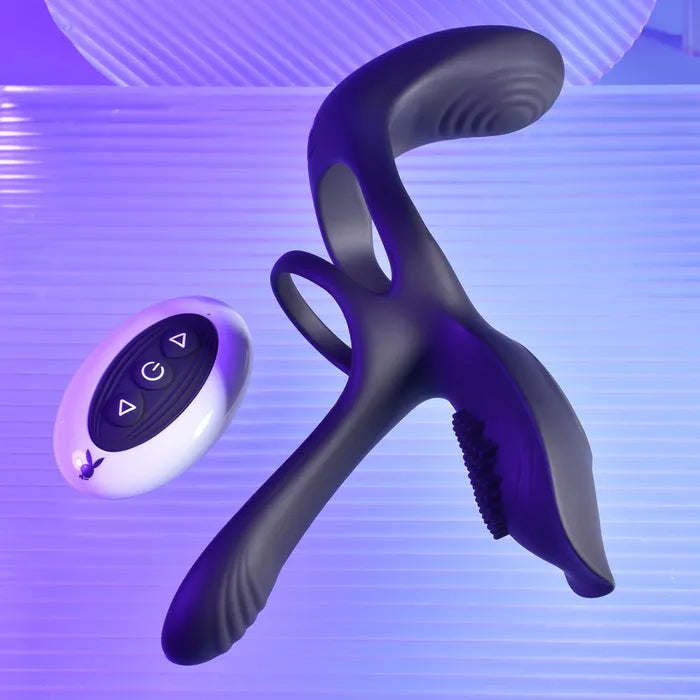 Playboy Pleasure The 3 Way USB Rechargeable Vibrating Cock Ring With Wireless Remote Black Secondary image