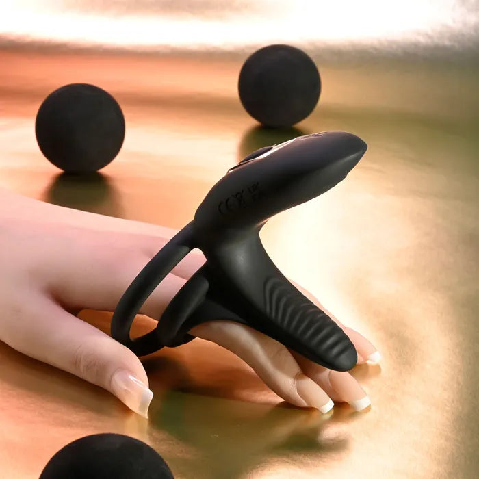 Playboy Pleasure JUST RIGHT USB Rechargeable Vibrating Cock & Balls Rings Black Playboy Pleasure