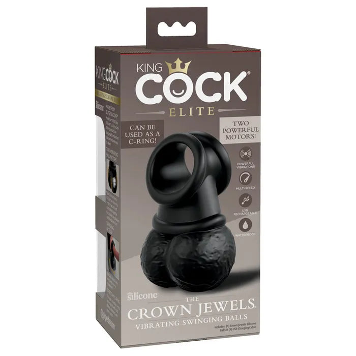 Pipedream King Cock Elite The Crown Jewels Vibrating Silicone Balls USB Rechargeable Vibrating Cock Ring Black Secondary image