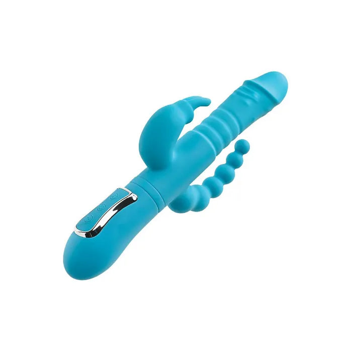 Adam & Eve THRUSTING TRIPLE JOY RABBIT USB Rechargeable Rabbit Vibrator With Anal Probe 25.4cm Adam & Eve