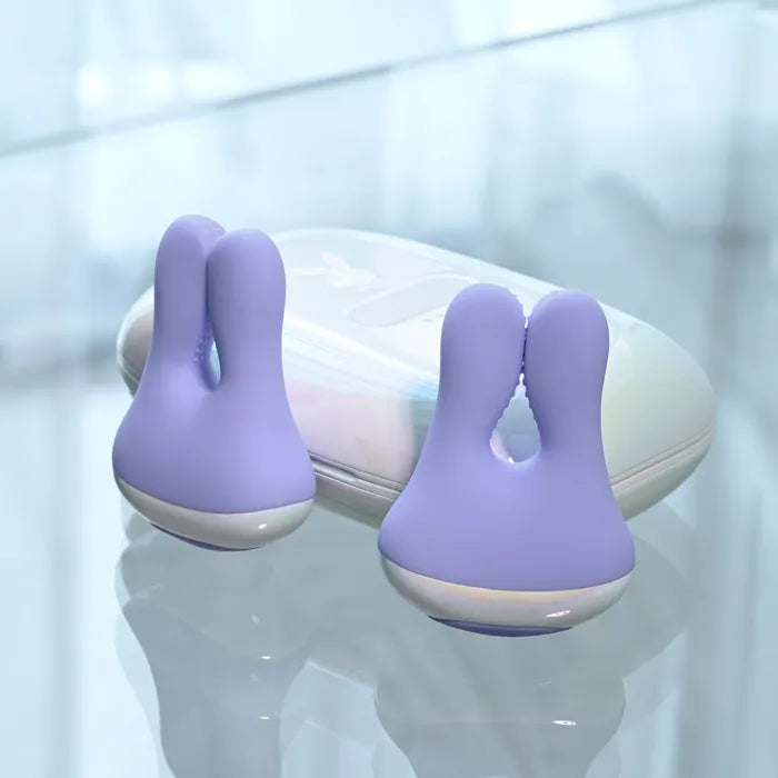 Playboy Pleasure IN A PINCH Rechargeable Vibrating Nipple Clamps With Charging Carry Case Purple Secondary image