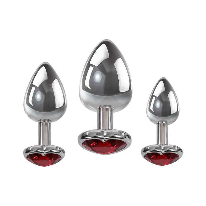 Adam & Eve Three Hearts Gem Anal Plug Set Butt Plugs With Gem Bases Set Of 3 Sizes Adam & Eve