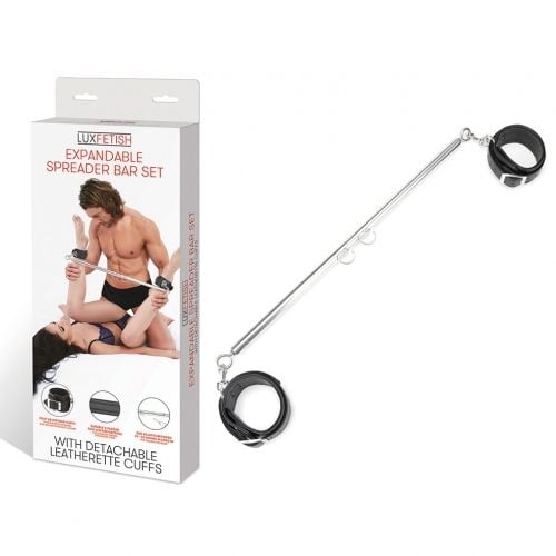 Lux Fetish Expandable Spreader Bar Set With Detachable Leatherette Cuffs 35 Inch To 47 Inch