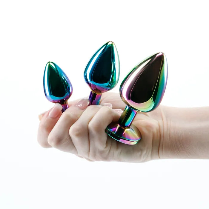 NS Novelties Rear Assets Trainer Kit Multicolour Metallic Butt Plugs With Rainbow Gems Set Of 3 Sizes Secondary image