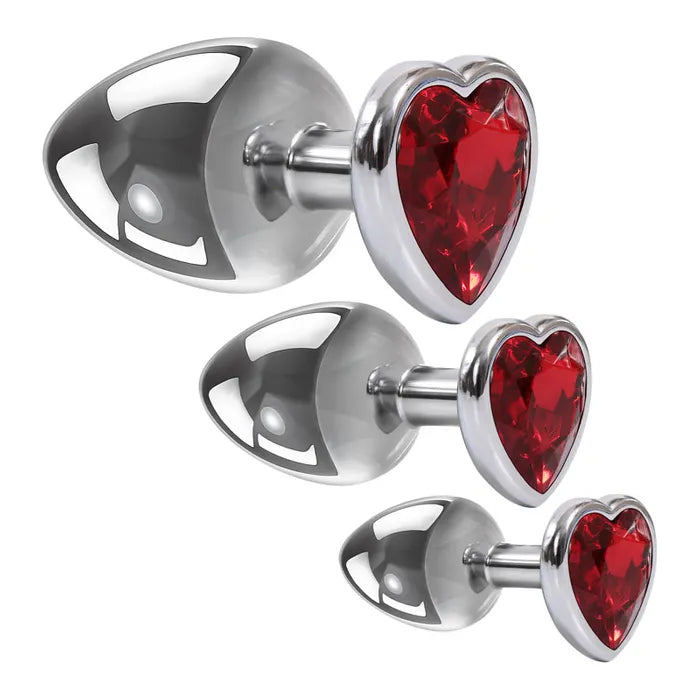 Adam & Eve Three Hearts Gem Anal Plug Set Butt Plugs With Gem Bases Set Of 3 Sizes Adam & Eve