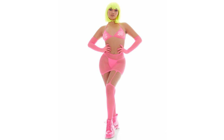 Pink Lipstick Mesh Womens Bling Ring Set With Pasties Pink Main image