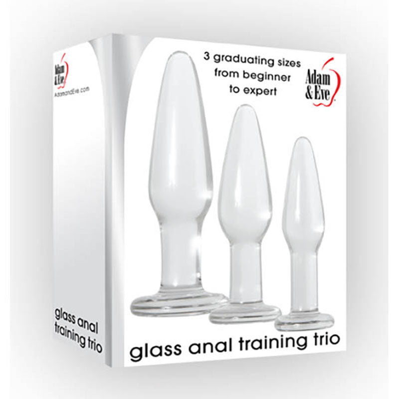 Adam & Eve Glass Anal Training Trio Glass Butt Plugs Set Of 3 Sizes Clear Adam & Eve