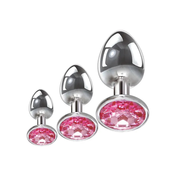 Adam & Eve Pink Gem Anal Plug Set Butt Plugs With Gems Set Of 3 Sizes Adam & Eve