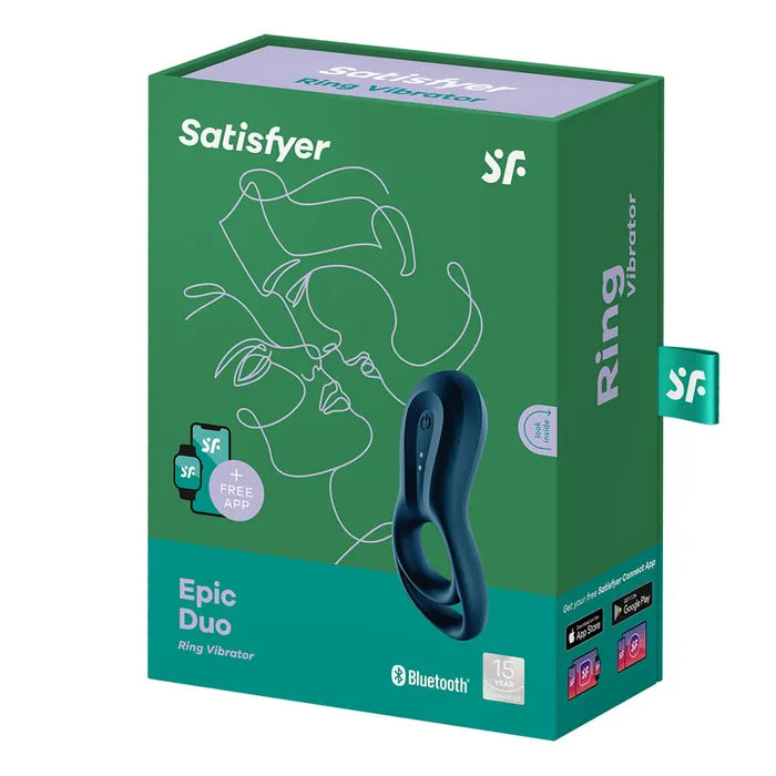 Satisfyer Epic Duo USB Rechargeable Cock & Balls Ring With App Control Navy Blue