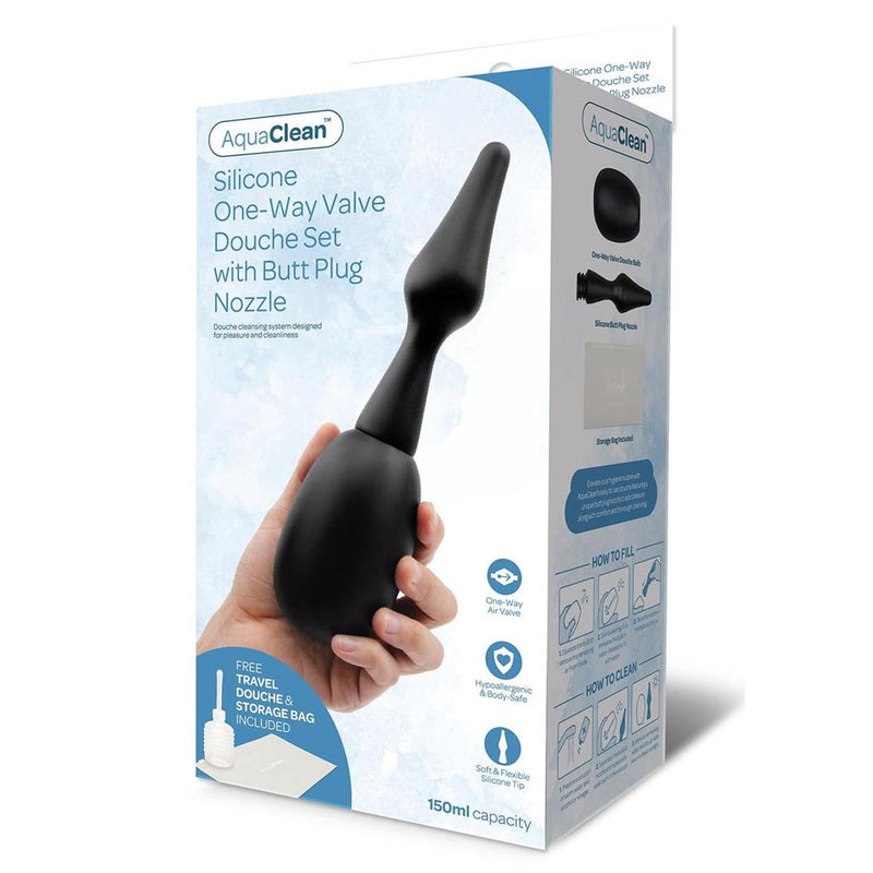 Xgen Products AquaClean Silicone 1 Way Valve Douche Set With Butt Plug Nozzle 150ml Capacity With Free Travel Douche Included
