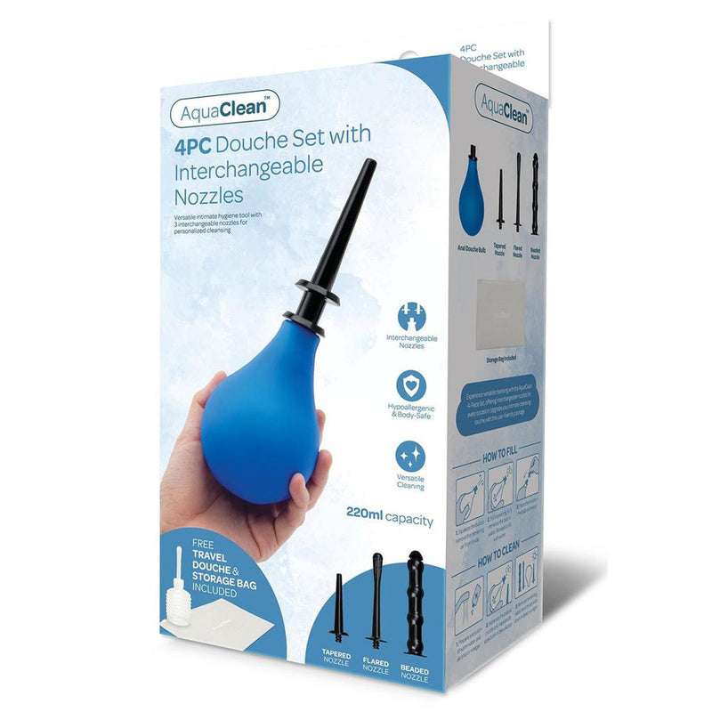 Xgen Products AquaClean 4 Piece Douche Set With Interchangeable Nozzles 220ml Capacity With Free Travel Douche Included