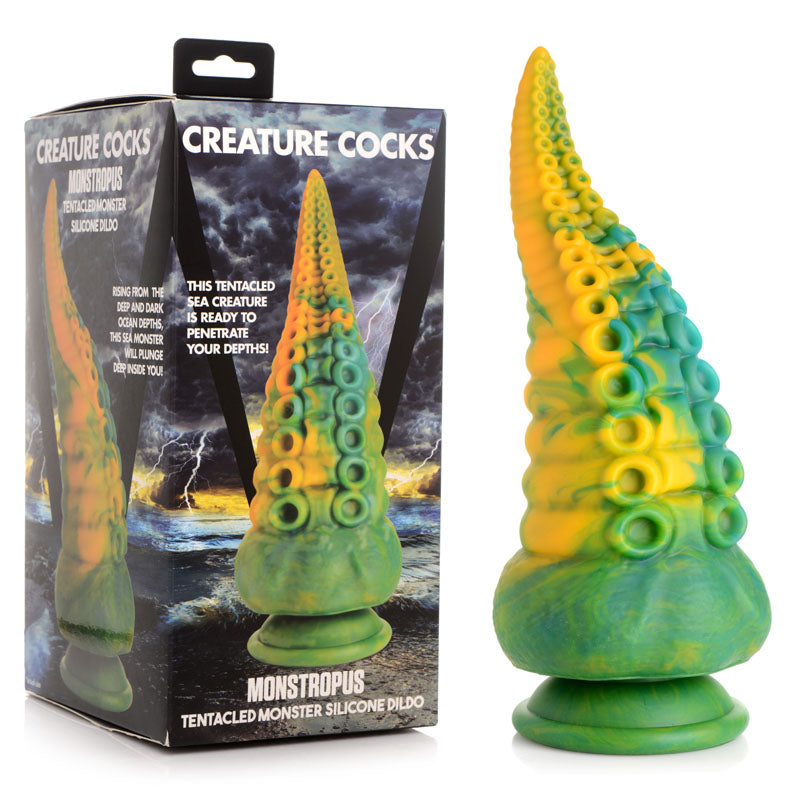 XR Brands Creature Cocks Monstropus Tentacled Monster Silicone Fantasy Dildo 21.6cm Green / Yellow