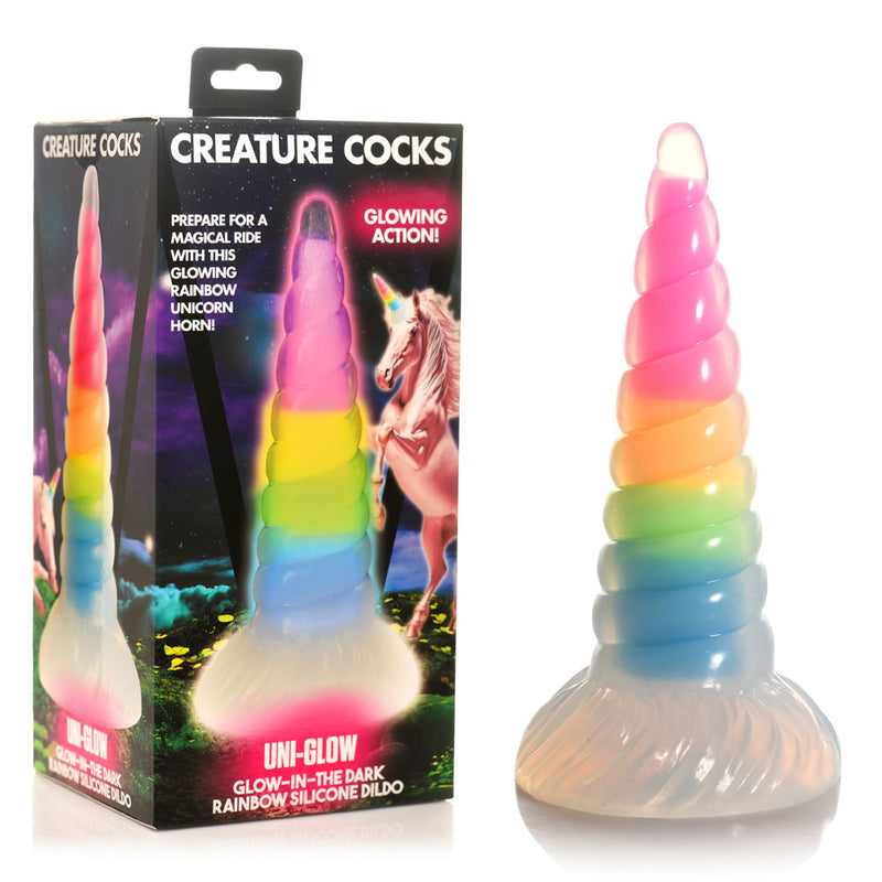 XR Brands Creature Cocks Uni Glow In Dark Unicorn Fantasy Dildo 19.5cm Rainbow