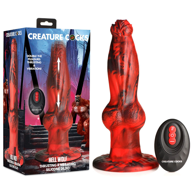XR Brands Creature Cocks Hell Wolf USB Rechargeable Thrusting Fantasy Dildo 22cm Red