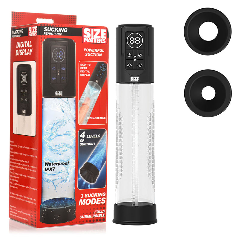 XR Brands Size Matters Sucking USB Rechargeable Penis Pump Clear
