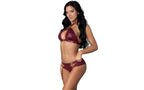 Exposed Juno Burgundy Jewel Lingerie Tow Piece Set Exposed Lingerie