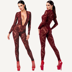 Noir Kink Royal V Neck Catsuit Full Body Fetish Catsuit Red Noir