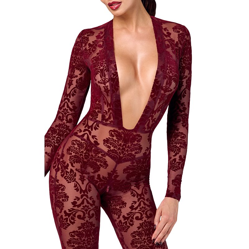 Noir Kink Royal V Neck Catsuit Full Body Fetish Catsuit Red Noir