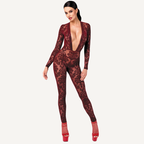 Noir Kink Royal V Neck Catsuit Full Body Fetish Catsuit Red Noir
