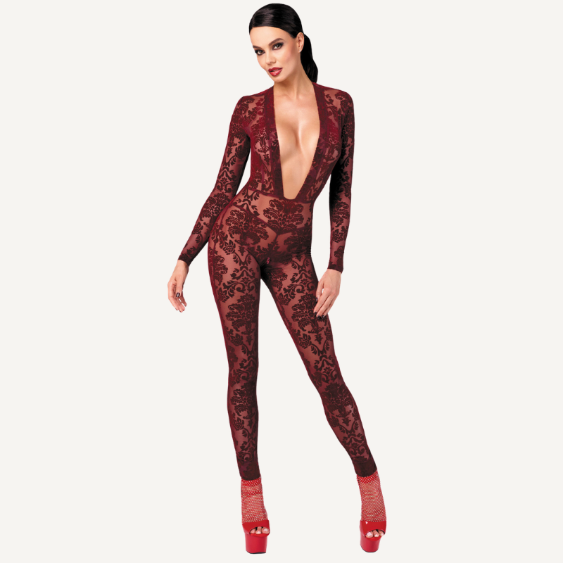 Noir Kink Royal V Neck Catsuit Full Body Fetish Catsuit Red Noir