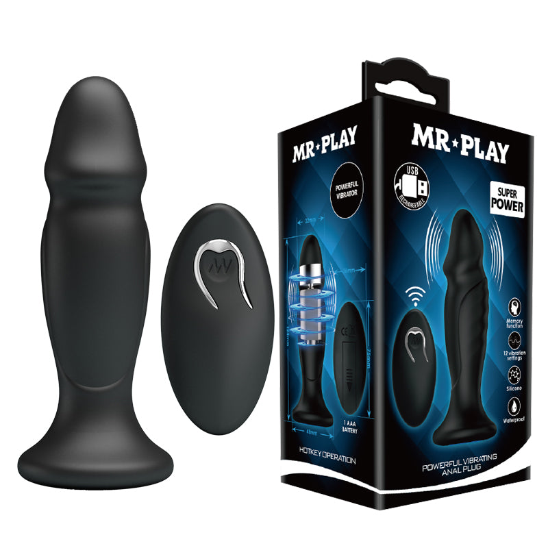 MR PLAY Powerful USB Rechargeable Vibrating Anal Plug With Remote 12.4cm