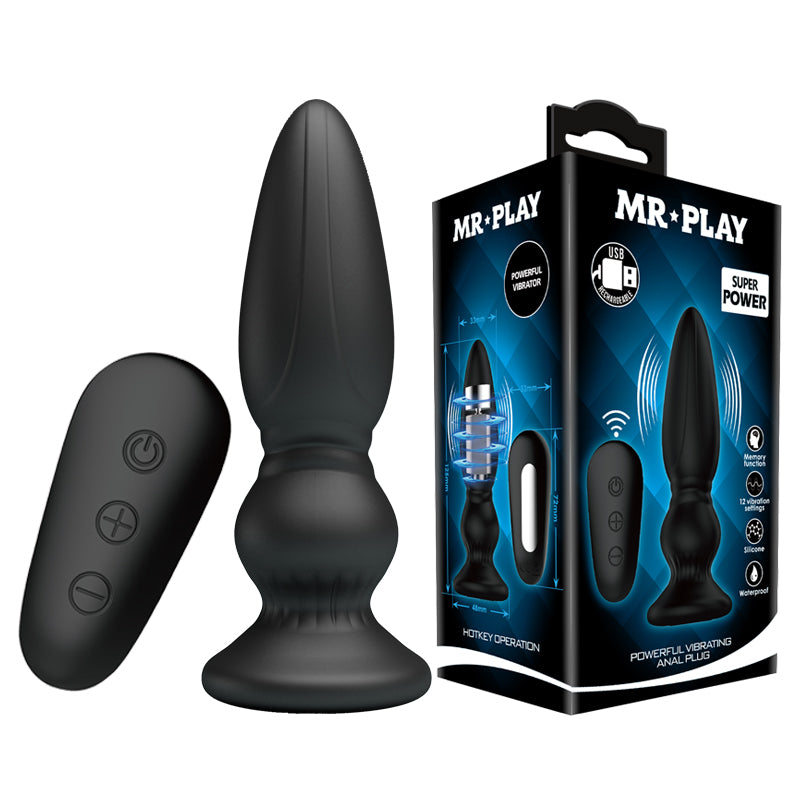MR PLAY Powerful USB Rechargeable Vibrating Anal Plug With Remote 12.5cm