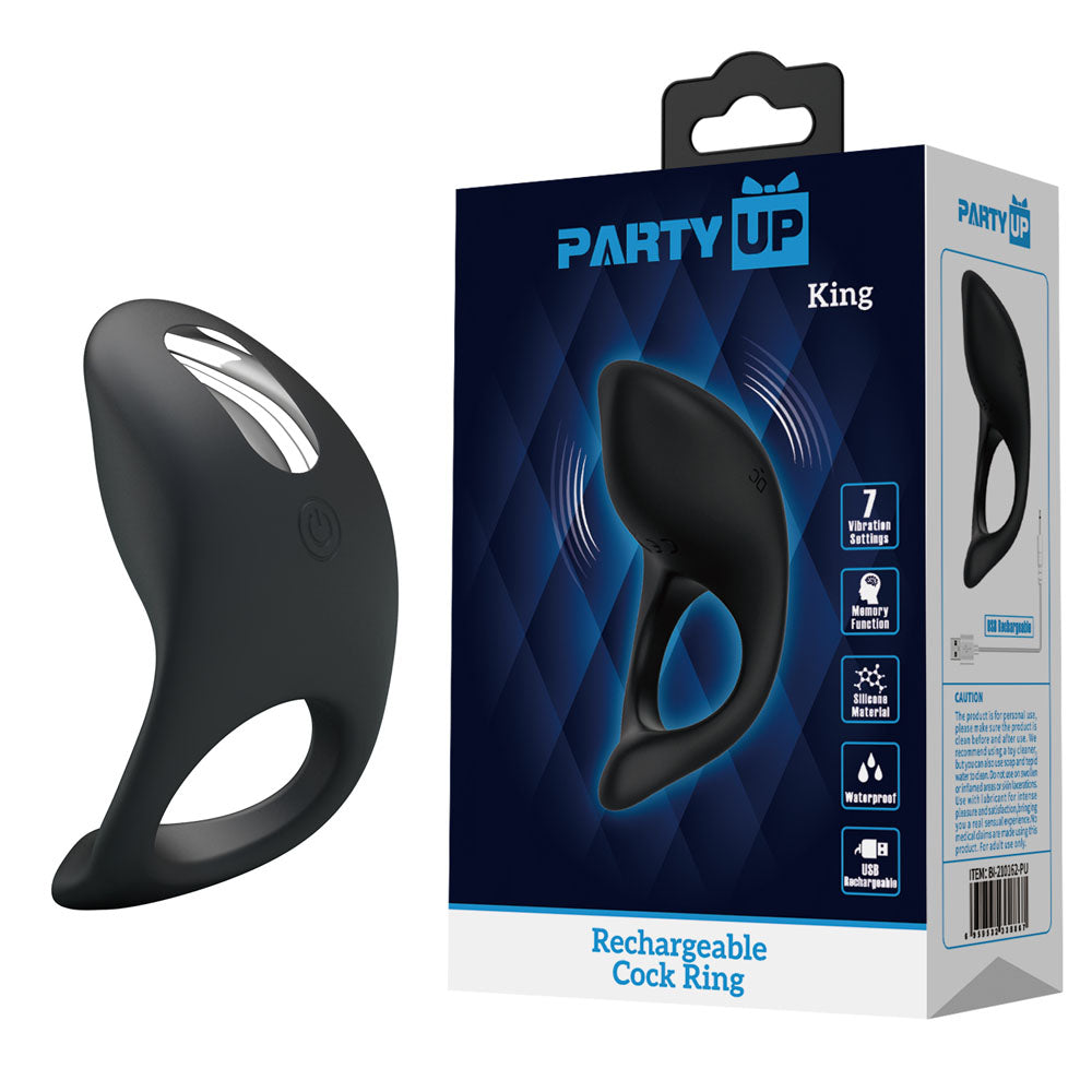 Party Up KING USB Rechargeable Cock Ring Black Party Up