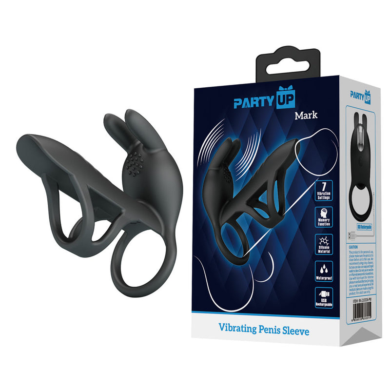 Party Up MARK USB Rechargeable Vibrating Cock Sleeve Black