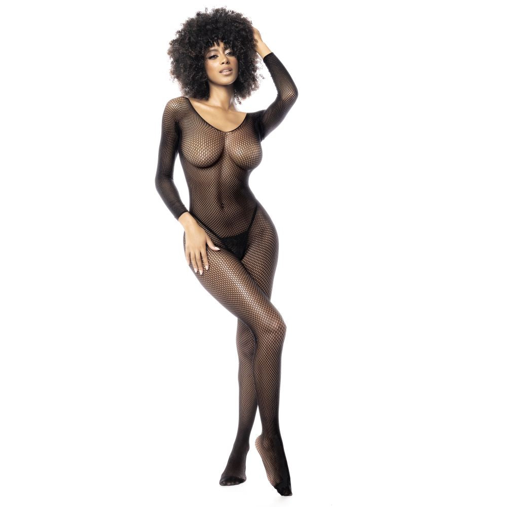 Mapale Long Sleeve Fishnet Full Bodystocking Black Mapale