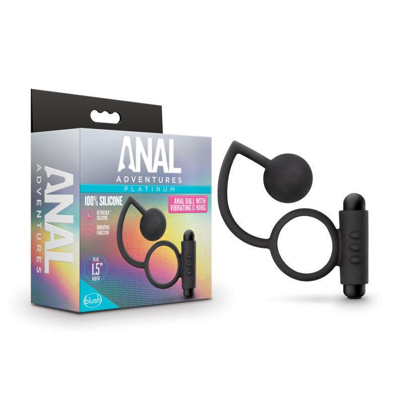Blush Novelties Anal Adventures Platinum Anal Ball & Vibrating Cock Ring With Anal Ball Black