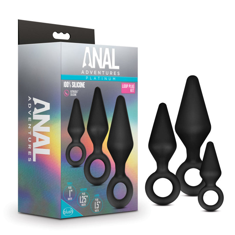 Blush Novelties Anal Adventures Platinum Loop Butt Plug Kit Set Of 3 Sizes Blush Novelties