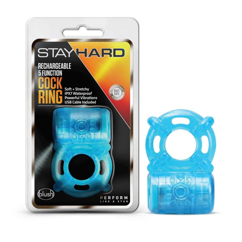 Blush Novelties Stay Hard Rechargeable 5 Function USB Rechargeable Vibrating Cock Ring Blush Novelties