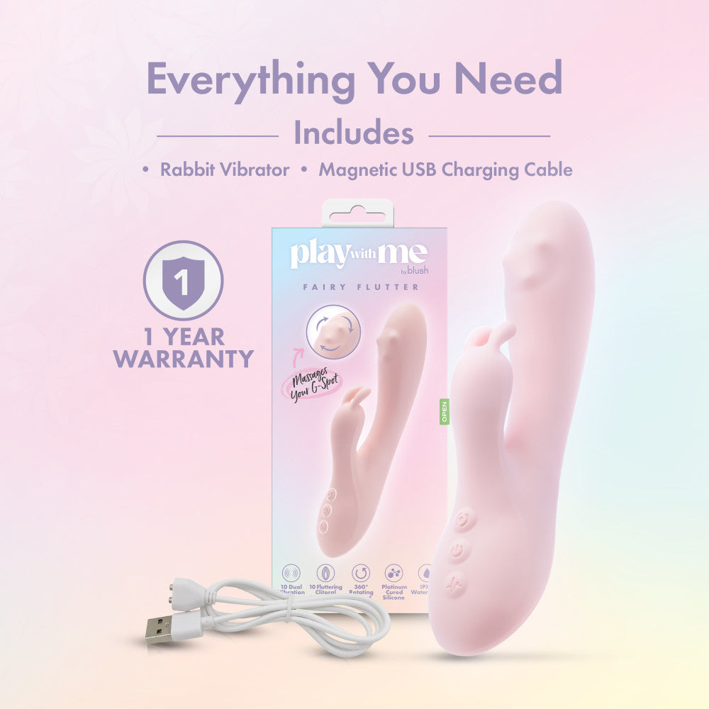 Blush Novelties Play With Me Fairy Flutter USB Rechargeable Rabbit Vibrator 19.7cm Blush Novelties