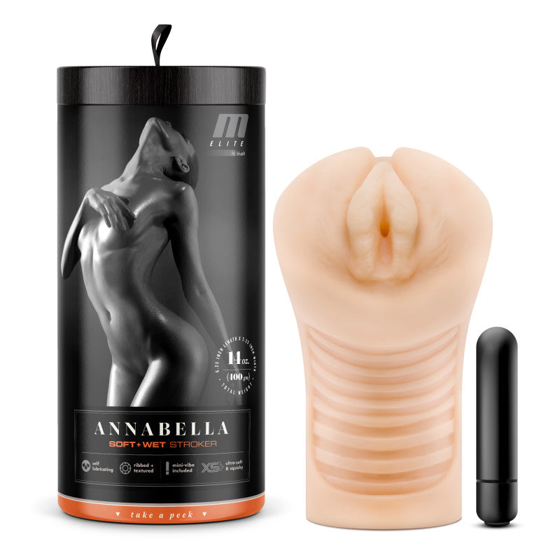 Blush Novelties M Elite Soft & Wet Annabella Vibrating Vagina Stroker Flesh