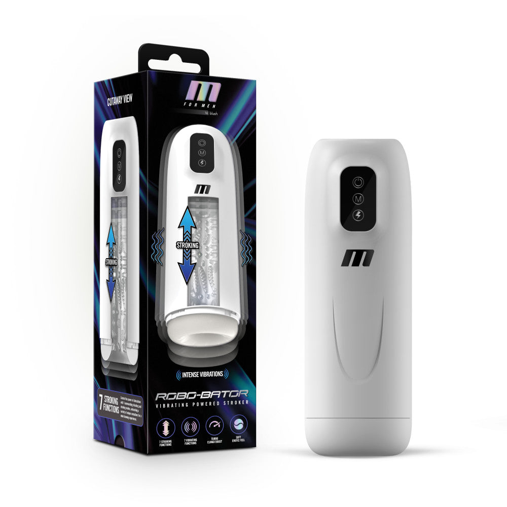 Blush Novelties M For Men Robo Bator USB Rechargeable Vibrating Auto Stroker White Blush Novelties