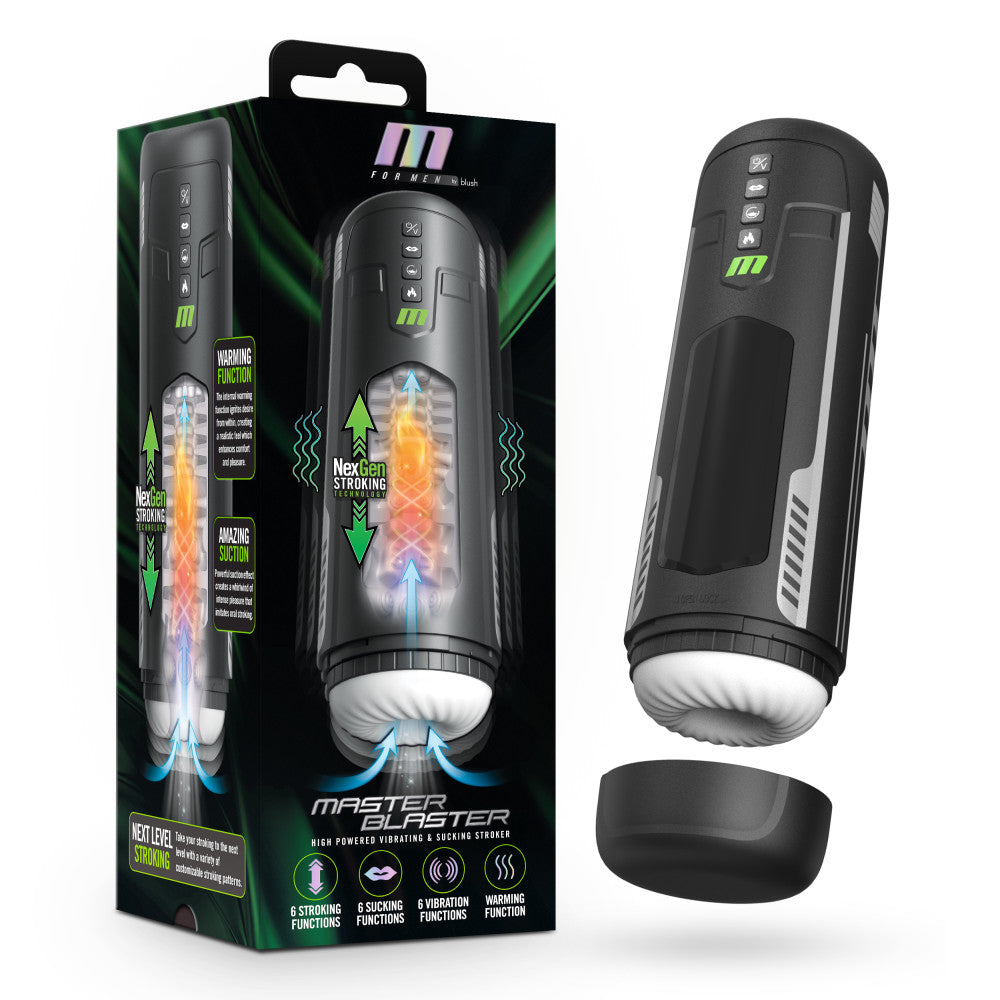 Blush Novelties M For Men Master Blaster USB Rechargeable Vibrating & Sucking Auto Stroker Blush Novelties