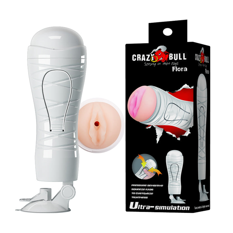 CRAZY BULL Flora Squeezable Vagina Stroker With Suction Base Flesh Crazy Bull