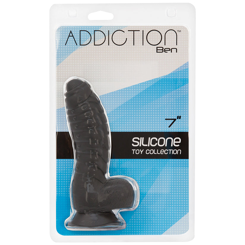 BMS Addiction Ben Realistic Dildo With Balls & Suction Cup Base Black 7 Inch BMS