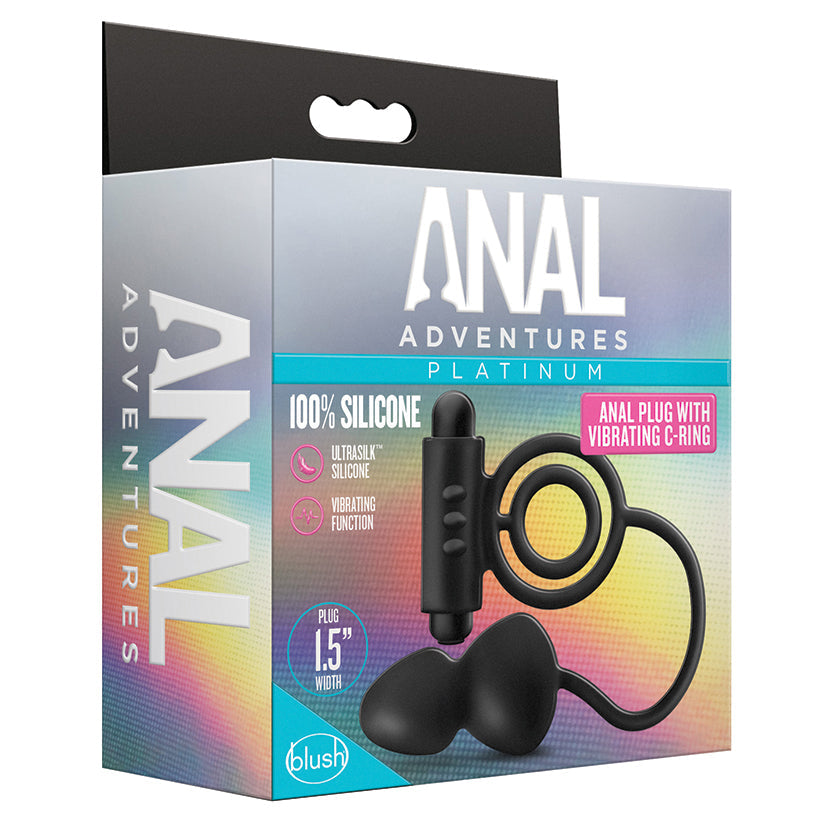 Blush Anal Adventures Platinum Silicone Anal Plug With Vibrating Cock Ring Black BLUSH Main image