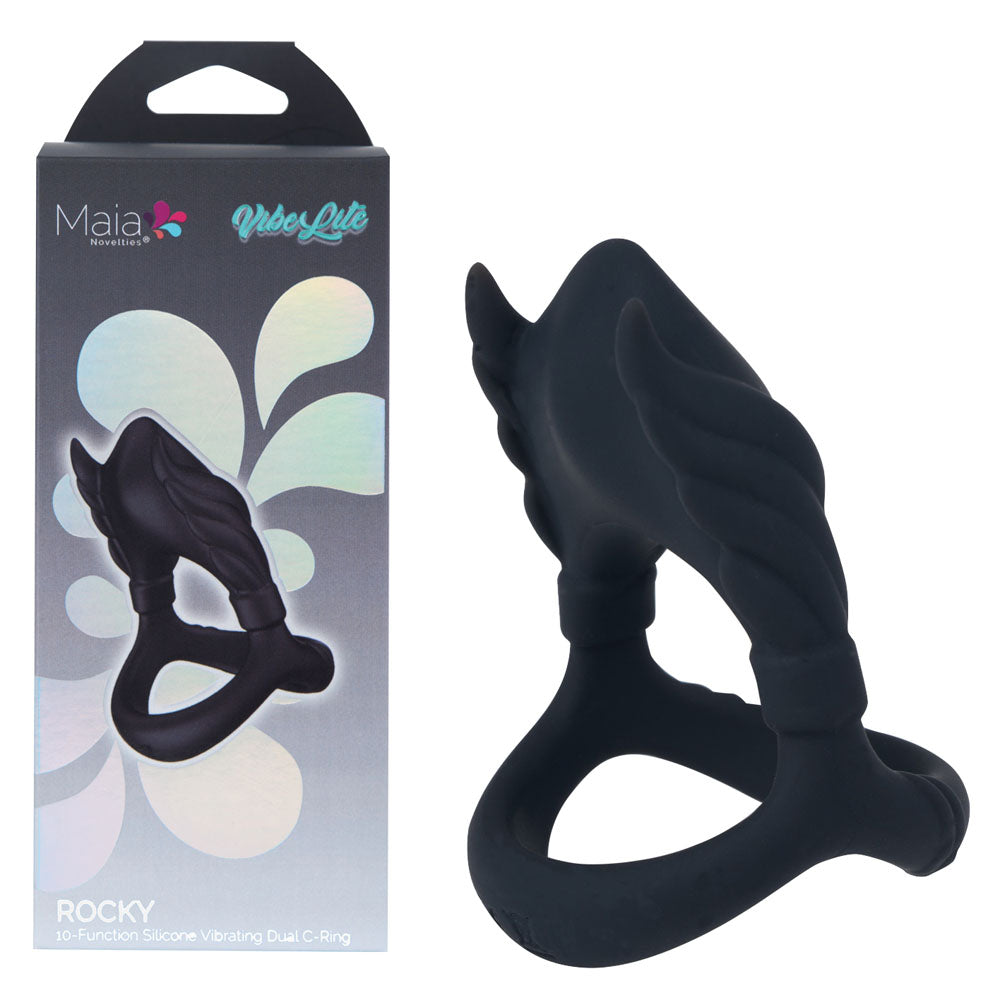 Maia ROCKY USB Rechargeable Vibrating Cock & Balls Ring Black Maia Toys