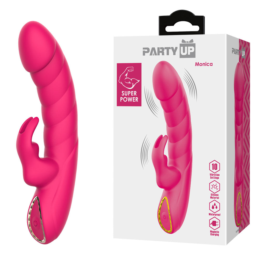 Party Up MONICA USB Rechargeable Rabbit Vibrator 15.8cm Pink Party Up