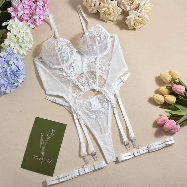 Elosung Embroidered Lace Corset Lingerie Set White S Elosung