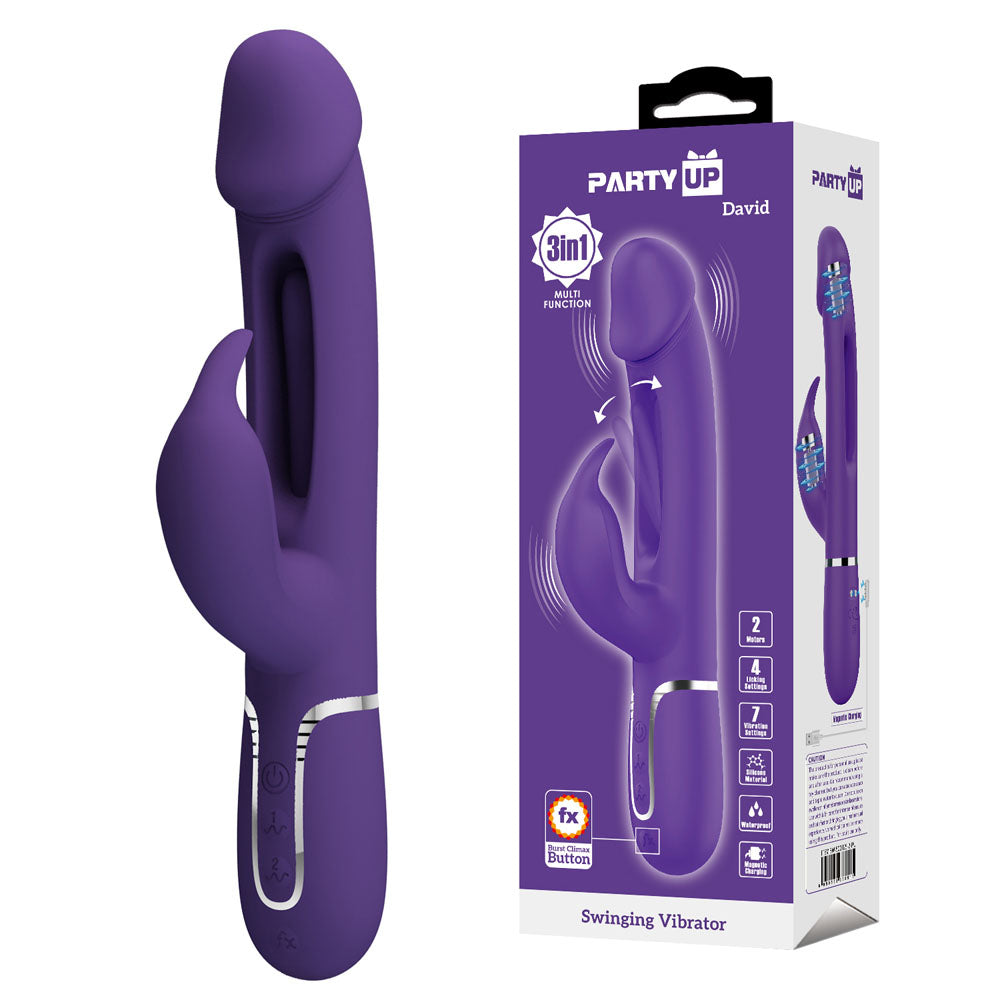 Party Up DAVID Swinging USB Rechargeable Rabbit Vibrator With Flicking Arm 23.2cm Party Up