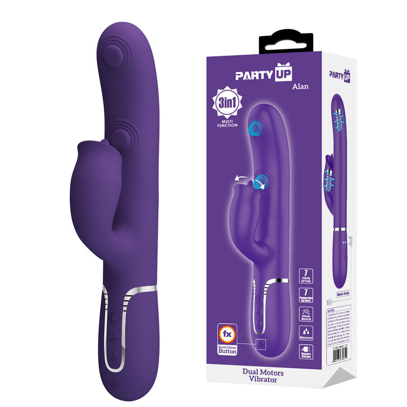 Party Up ALAN Dual Motor USB Rechargeable Vibrator With Licking Clit Stimulator & Thumping Shaft 22.8cm