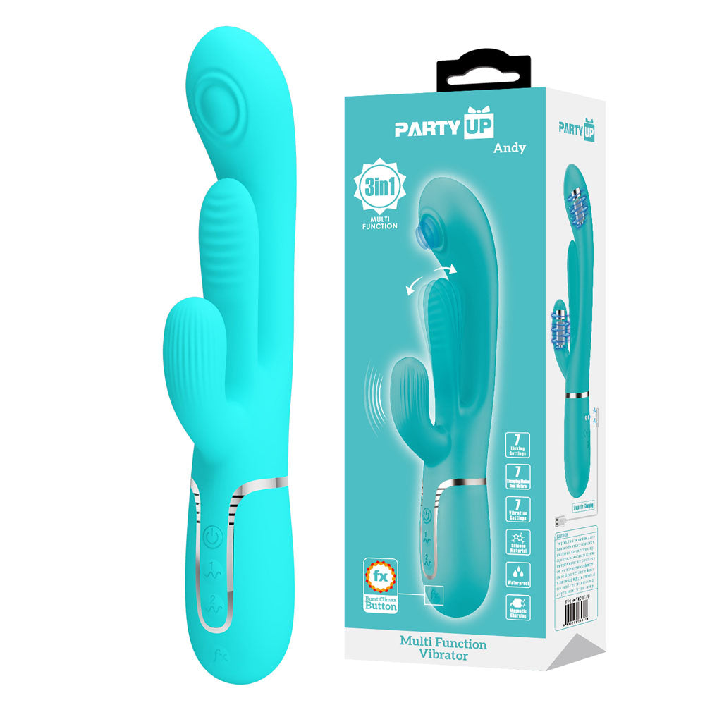 Party Up ANDY Multi Function USB Rechargeable Rabbit Vibrator With Flicking & Thumping Tip 22.2cm Party Up