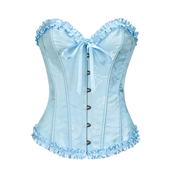 Elosung Floral Lace Overbust Corset Waist Cincher Bustier Blue XS Secondary image